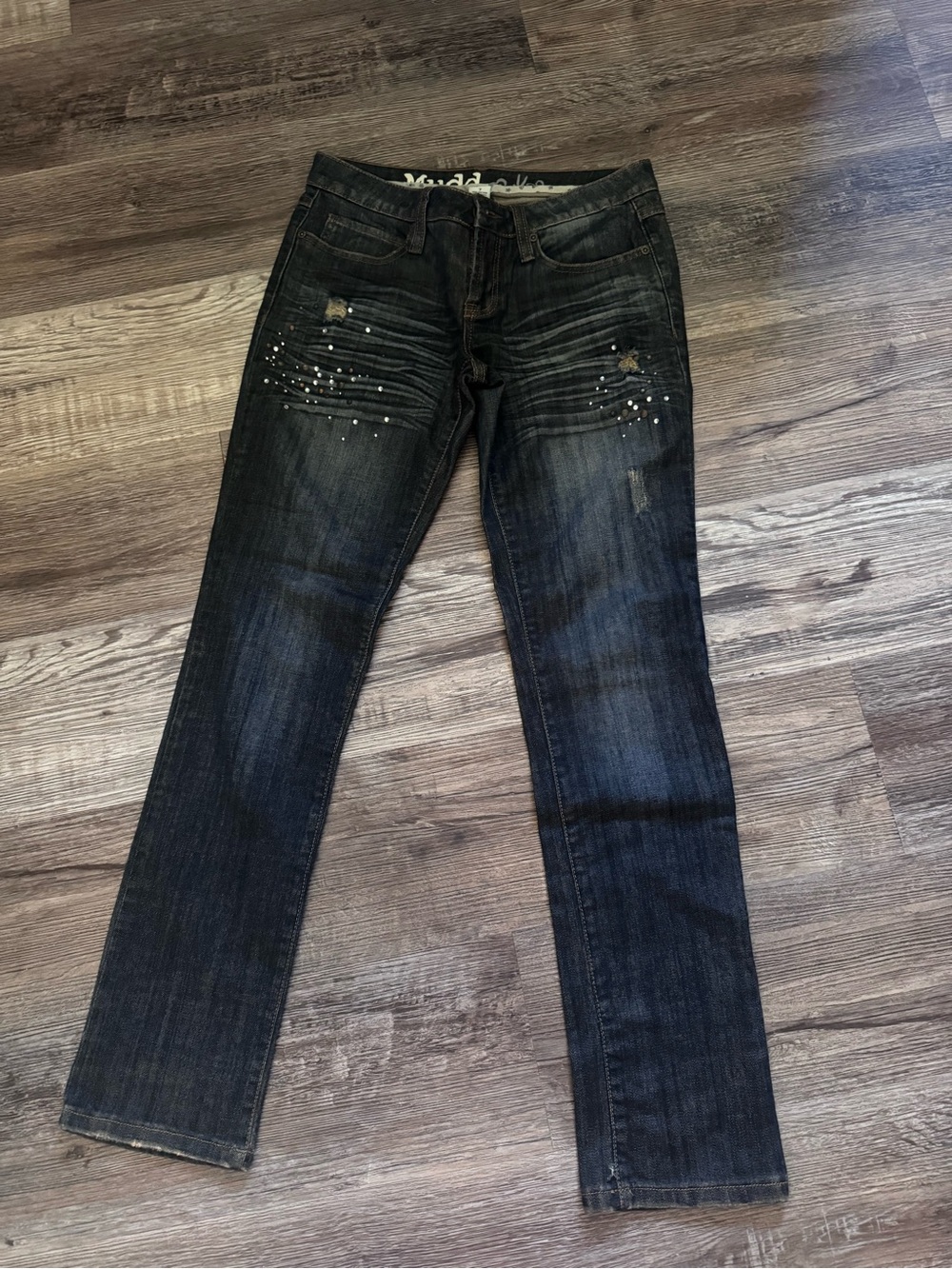 Mudd Dark Blue Straight Leg Jeans with Stud Accents Size 7